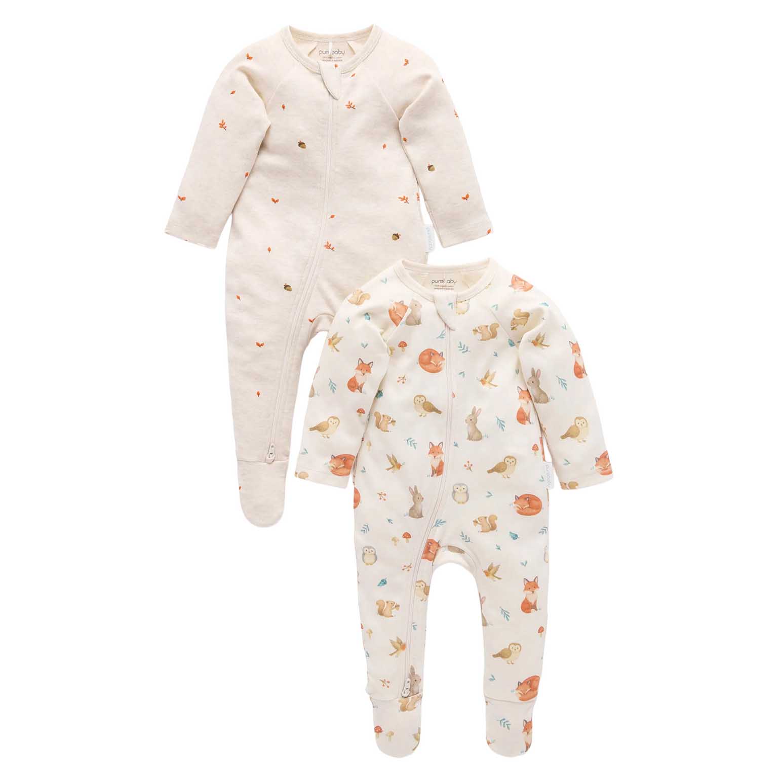 Purebaby Printed Zip Growsuit Pack